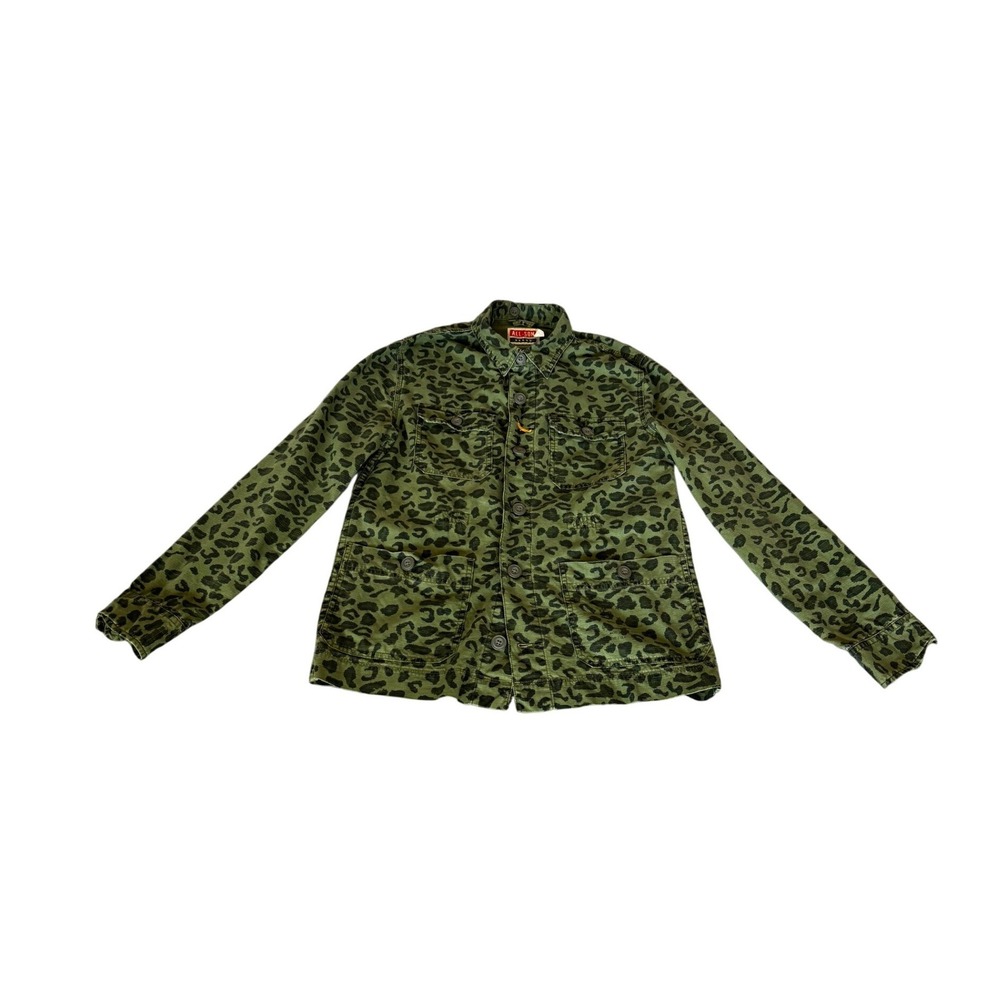 All-Son Brand Mens Olive Green Leopard Print Ripstop Chore Jacket Field Coat
